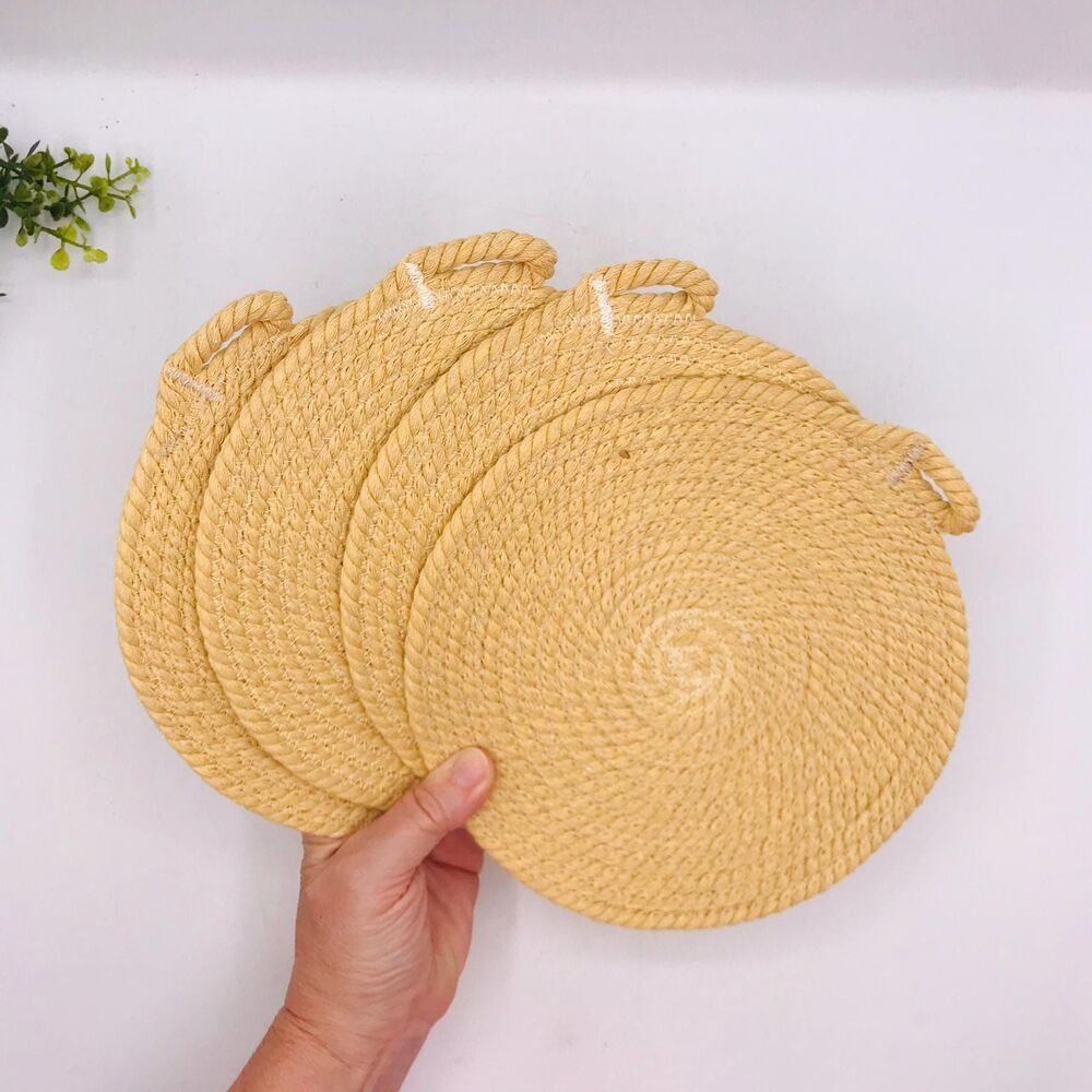 Tan Loop Rope Trivet Hotpad Boho Cotton Cottage Core Machine Washable